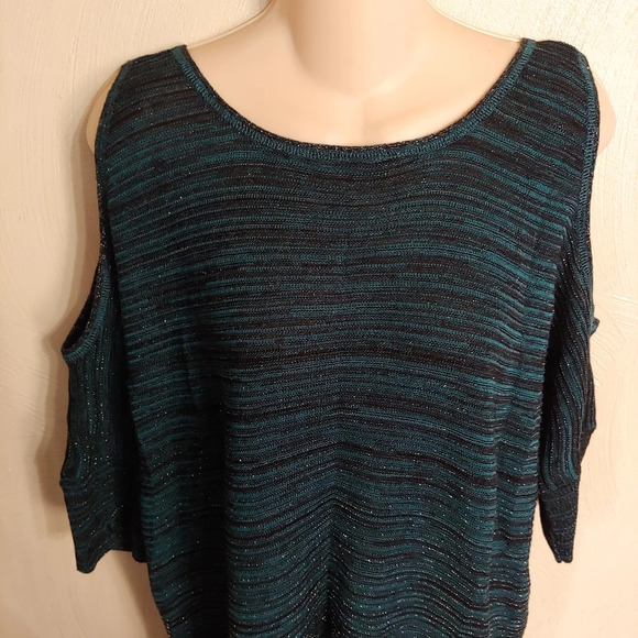 Apt. 9 Teal Green Metallic Cold-Shoulder Knit Sweater Top Size Womens Large - Picture 5 of 10